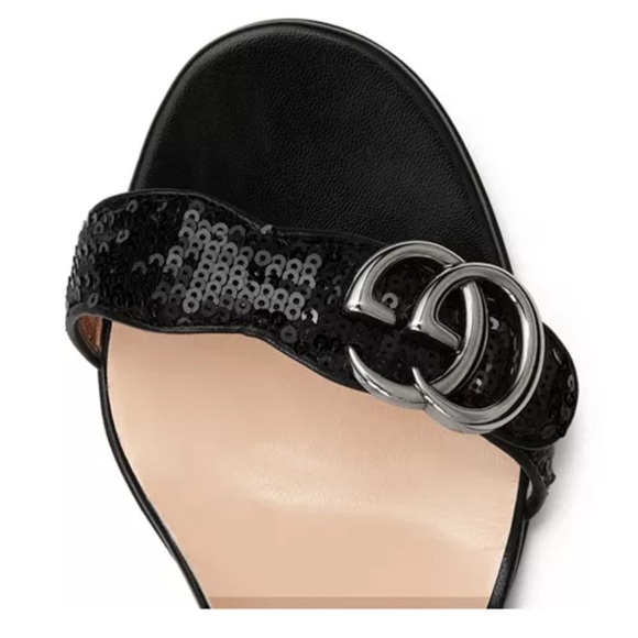 GUCCI Black sandal- size 37(1/2) Sequin Marmont High Heeled Look brand new - Picture 11 of 16